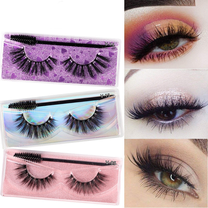 1 Pair Thick False Eyelashes with Brush Set 3D Natural Slender Eyelashes Reusable Fluffy Eye Lashes Makeup for Party