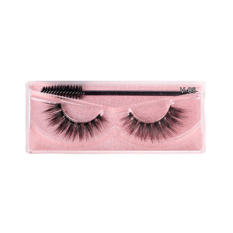 1 Pair Thick False Eyelashes with Brush Set 3D Natural Slender Eyelashes Reusable Fluffy Eye Lashes Makeup for Party