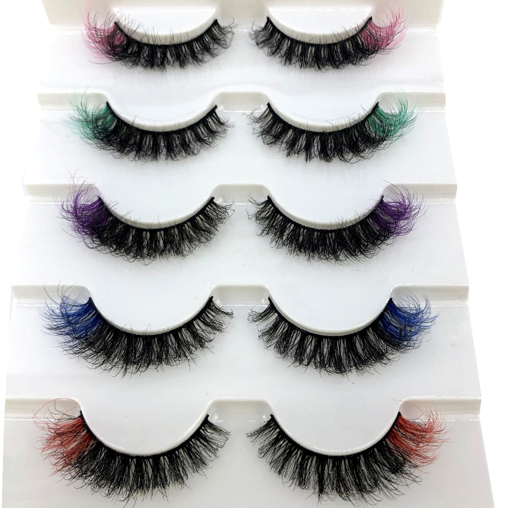 HBZGTLAD New 5 Pairs Colored 3D Mink Lashes Bulk Faux Wispy Natural Mink Lashes Pack Short Wholesales Natural False Eyelashes