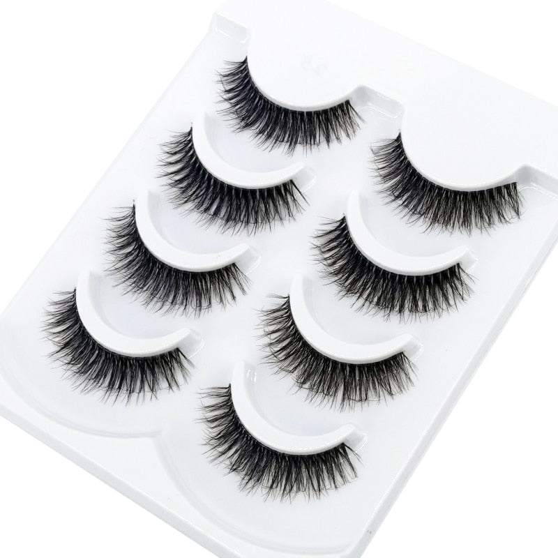 4 Pairs Transparent Stem 3D Faux Mink Lashes Natural short Full Strip Lashes Clear Band Soft Light Natural Eyelashes Extension