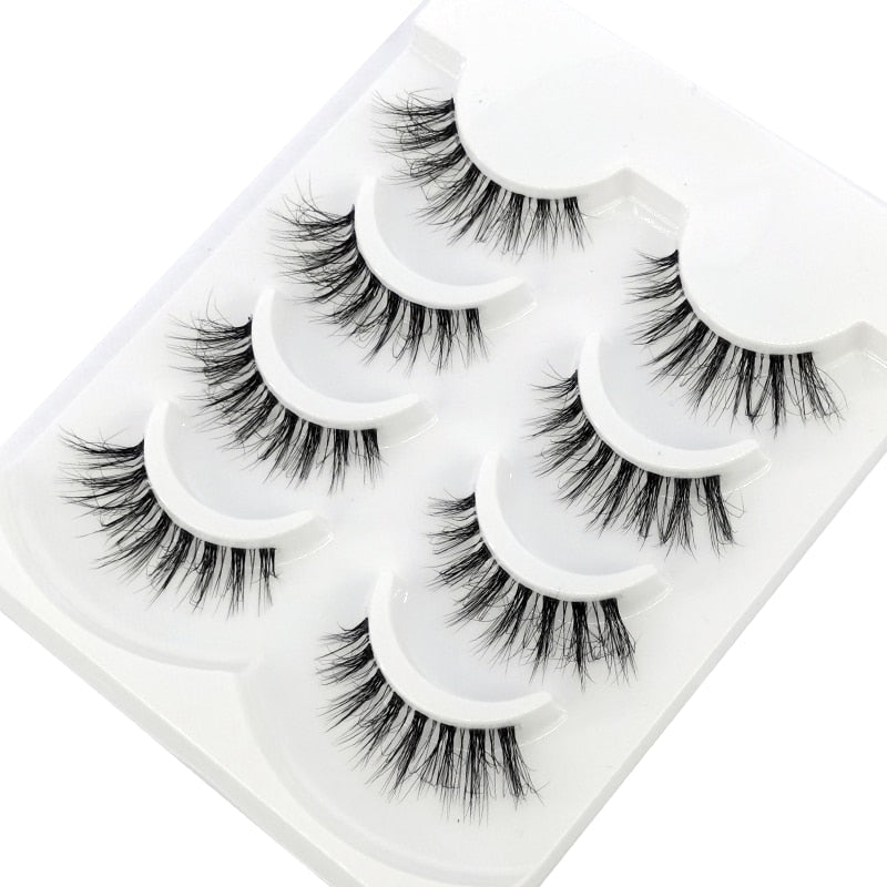 4 Pairs Transparent Stem 3D Faux Mink Lashes Natural short Full Strip Lashes Clear Band Soft Light Natural Eyelashes Extension