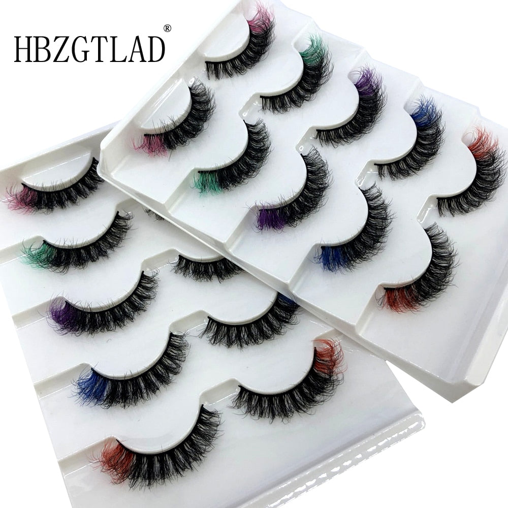 HBZGTLAD New 5 Pairs Colored 3D Mink Lashes Bulk Faux Wispy Natural Mink Lashes Pack Short Wholesales Natural False Eyelashes