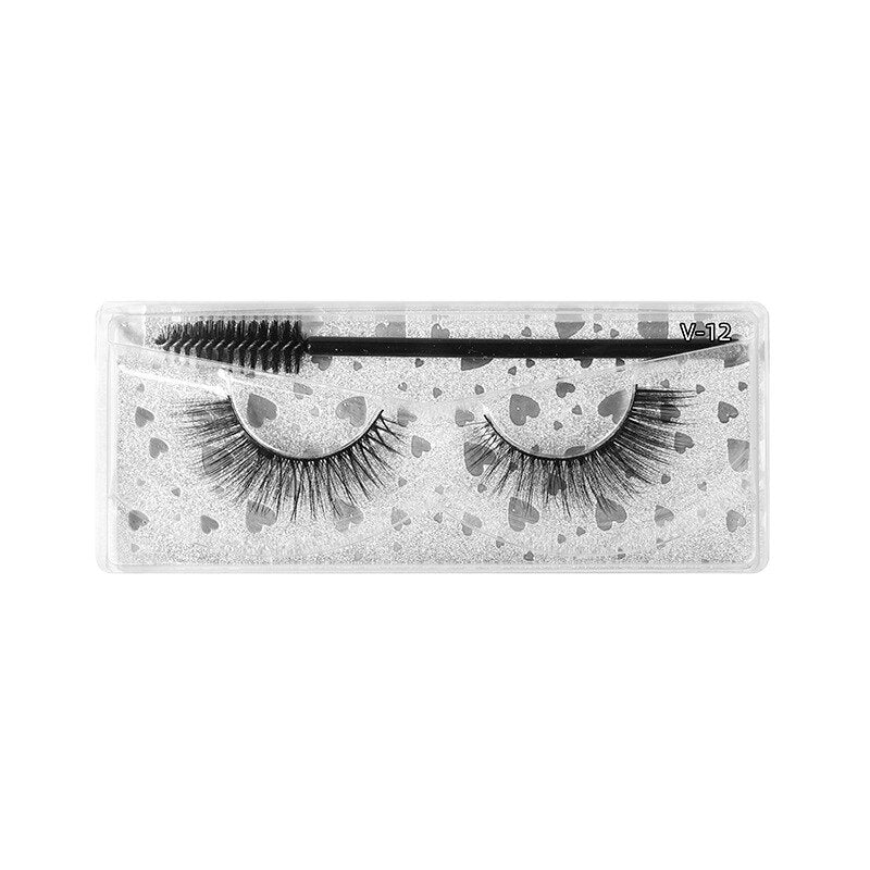 1 Pair Thick False Eyelashes with Brush Set 3D Natural Slender Eyelashes Reusable Fluffy Eye Lashes Makeup for Party