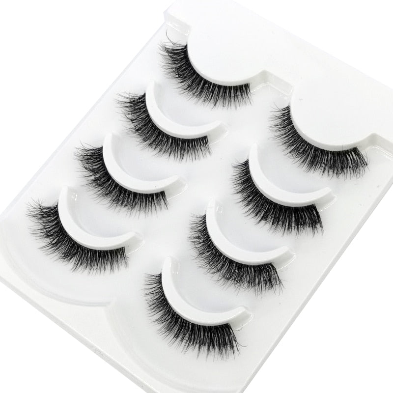 4 Pairs Transparent Stem 3D Faux Mink Lashes Natural short Full Strip Lashes Clear Band Soft Light Natural Eyelashes Extension