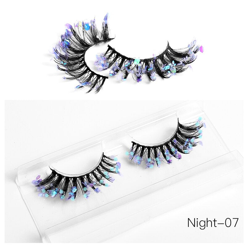 NEW Color Luminous 3D False Eyelashes Glitter Decorative Sequins Thick and Exaggerated Lashes Stage Makeup for Cosplay Party