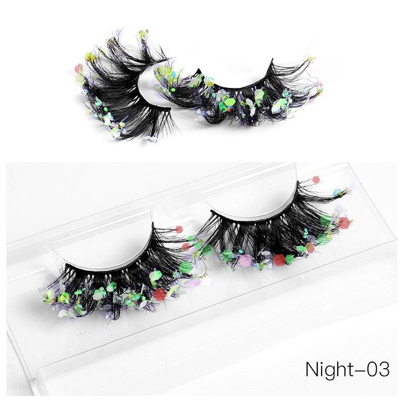 NEW Color Luminous 3D False Eyelashes Glitter Decorative Sequins Thick and Exaggerated Lashes Stage Makeup for Cosplay Party