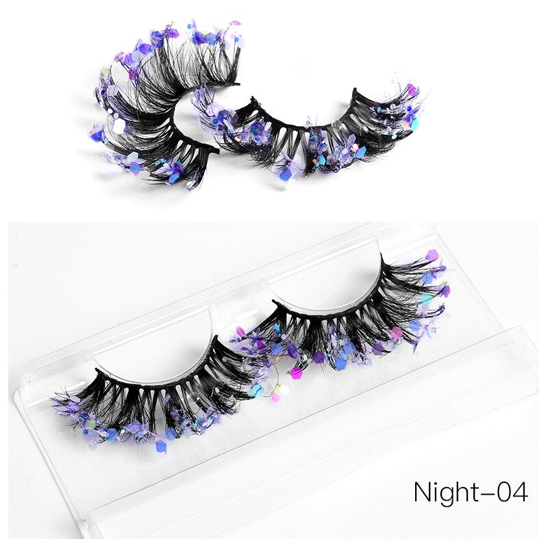 NEW Color Luminous 3D False Eyelashes Glitter Decorative Sequins Thick and Exaggerated Lashes Stage Makeup for Cosplay Party