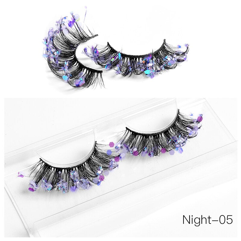 NEW Color Luminous 3D False Eyelashes Glitter Decorative Sequins Thick and Exaggerated Lashes Stage Makeup for Cosplay Party