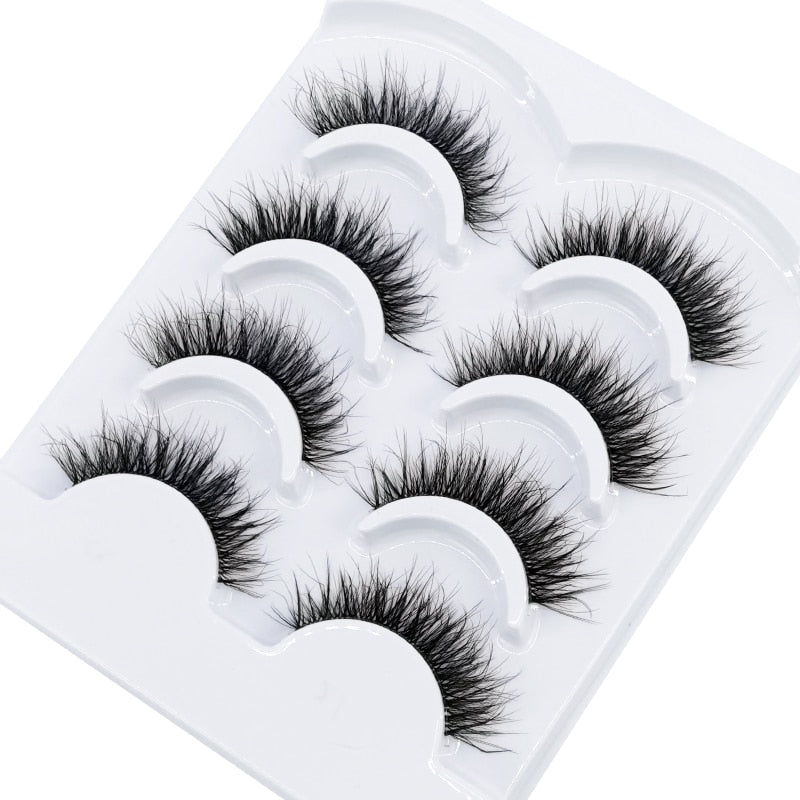 4 Pairs Transparent Stem 3D Faux Mink Lashes Natural short Full Strip Lashes Clear Band Soft Light Natural Eyelashes Extension