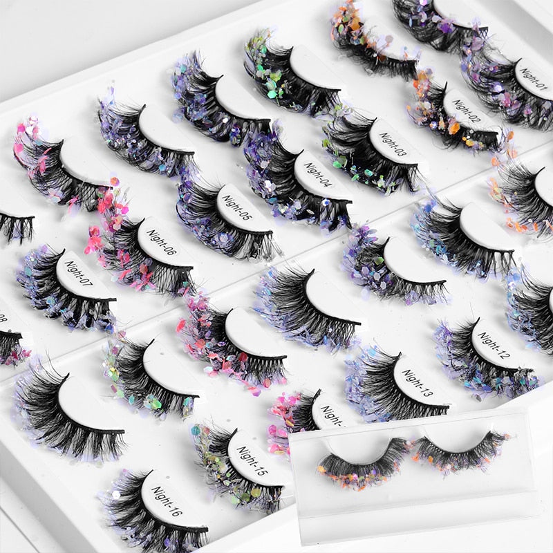 NEW Color Luminous 3D False Eyelashes Glitter Decorative Sequins Thick and Exaggerated Lashes Stage Makeup for Cosplay Party